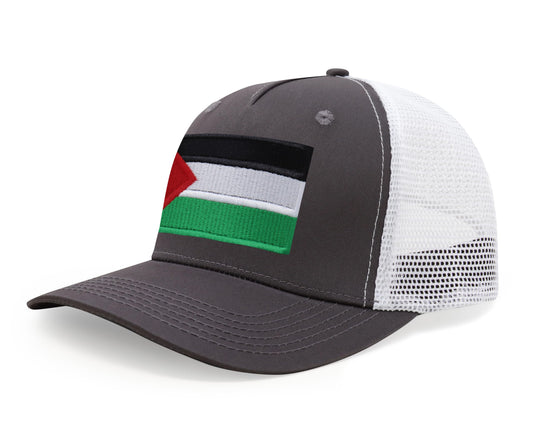 International Tie Palestine Hat for Men and Women - Snapback Trucker Baseball Cap (Grey/White)