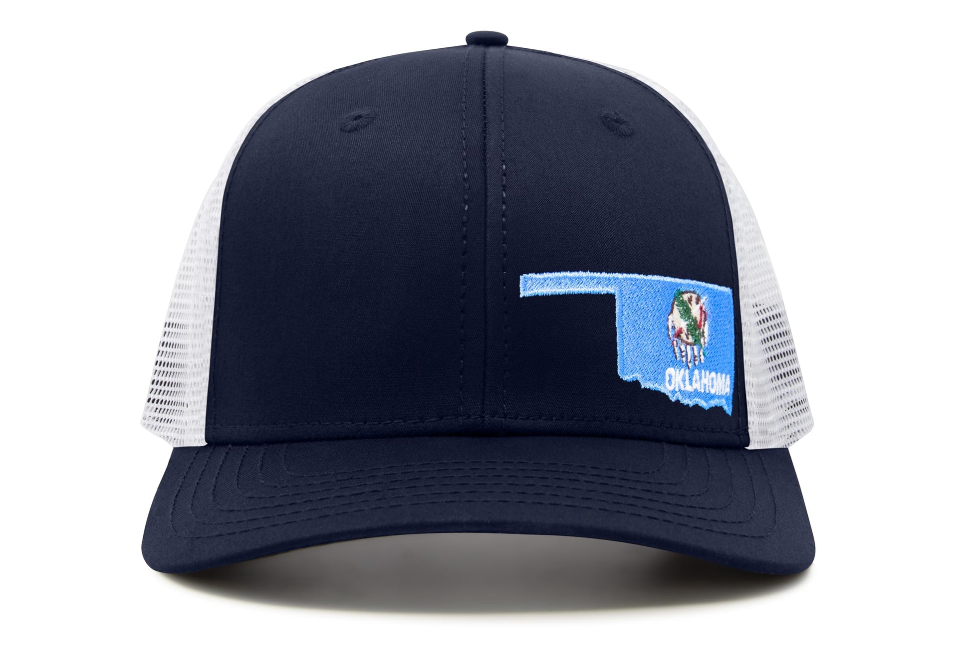International Tie Stateline Flag Hat for Men and Women - Snapback Trucker Baseball Cap (Oklahoma, Navy White) - International Tie