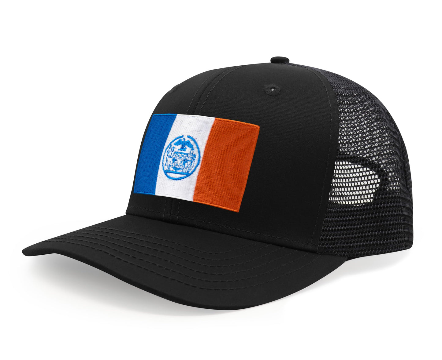 International Tie New York City Flag Hat for Men and Women - Adjustable Snapback Trucker Baseball Cap (All Black)