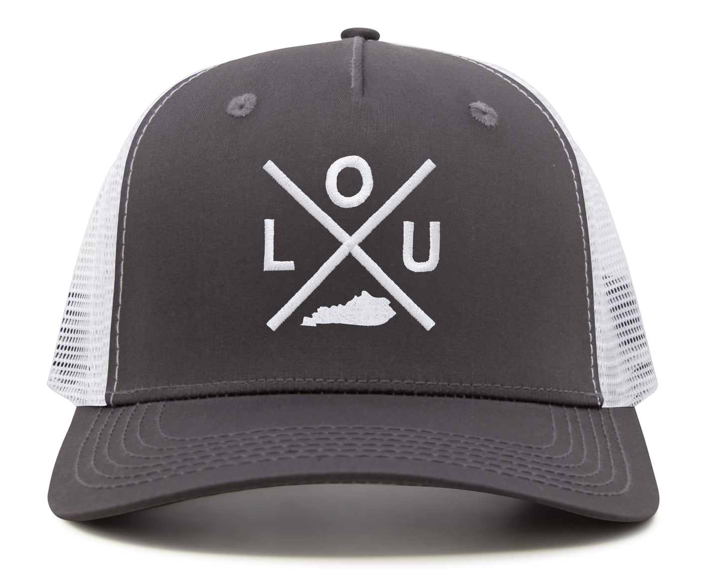 International Tie LOU (Louisville) - Hat for Men and Women - Snapback Trucker Baseball Cap (Grey/White)