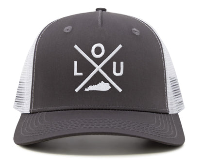 International Tie LOU (Louisville) - Hat for Men and Women - Snapback Trucker Baseball Cap (Grey/White)
