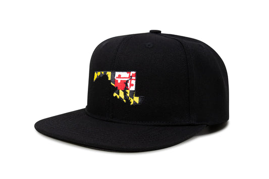 International Tie Stateline Flag Hat for Men and Women - Snapback Trucker Baseball Cap (Maryland, Black Flatbill)