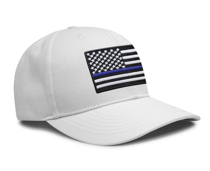 International Tie Thin Blue Line Flag Trucker Hat for Men and Women – Snapback Baseball Cap (All White)