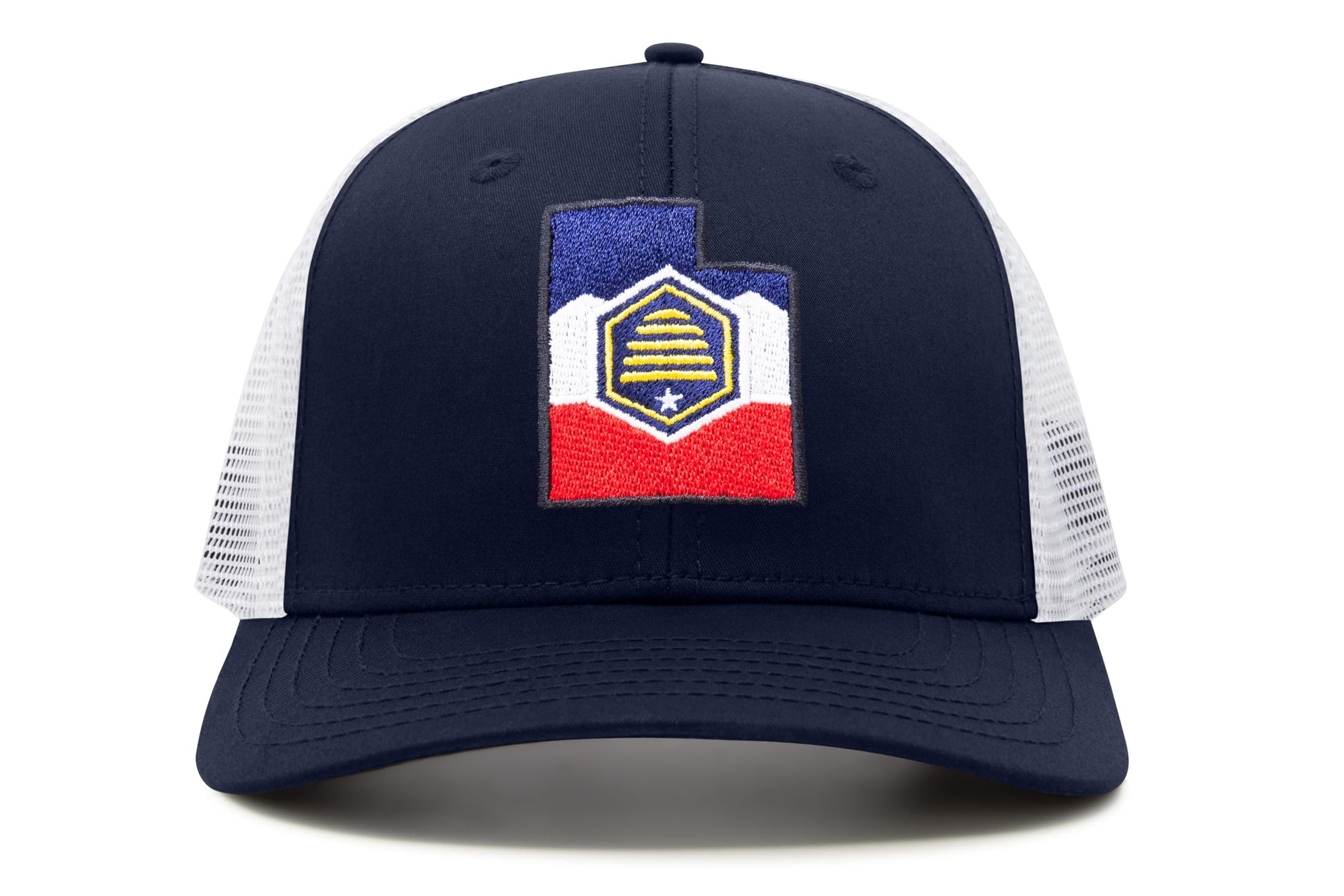 International Tie Stateline Flag Hat for Men and Women - Snapback Trucker Baseball Cap (Utah, Navy White) - International Tie