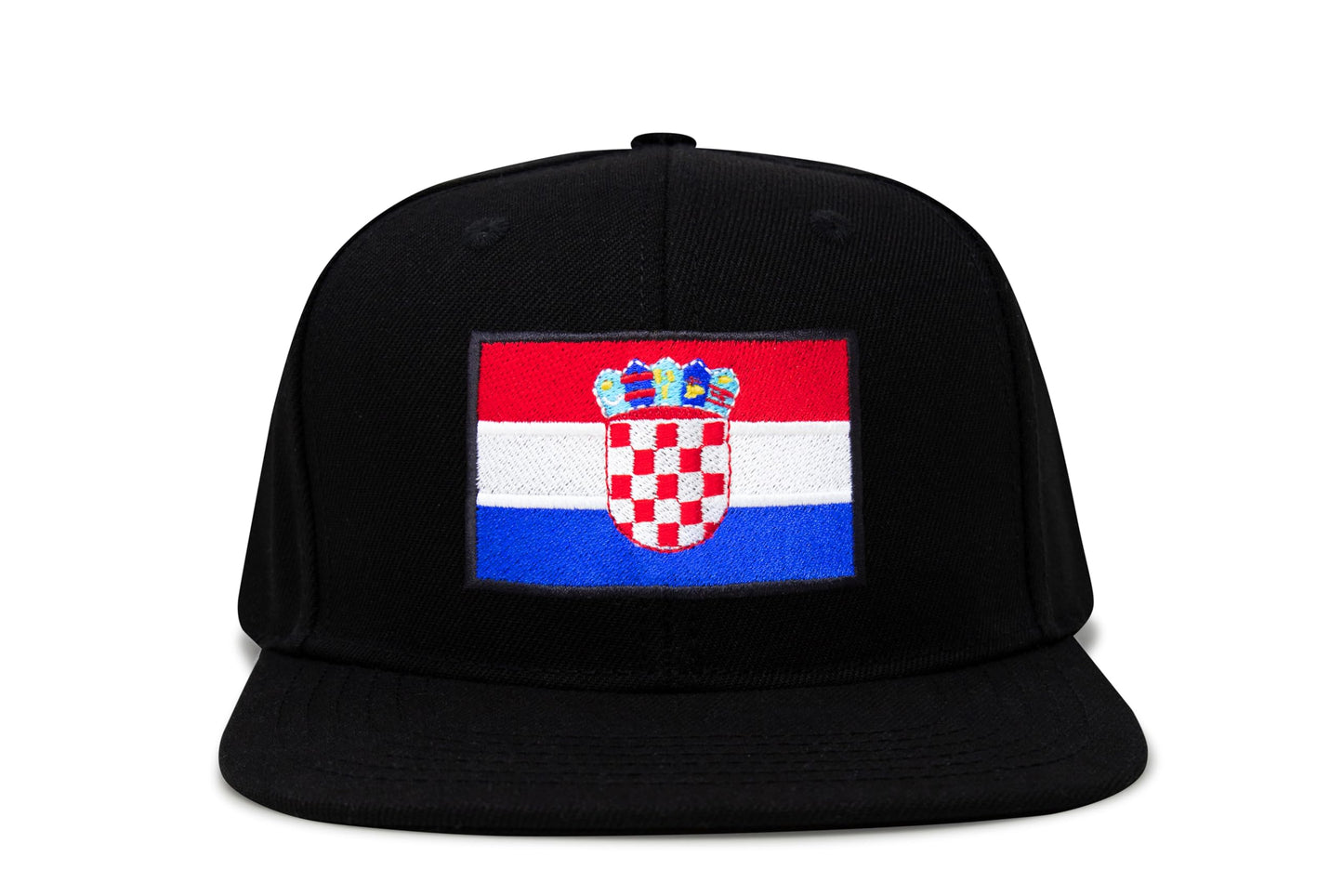International Tie Country Hat for Men and Women, Adjustable Snapback Trucker Baseball Cap with Embroidered Patch (Croatia, Black Flatbill)