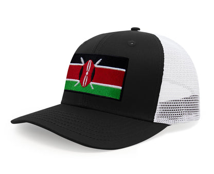 International Tie Kenya Flag Hat for Men and Women - Adjustable Snapback Trucker Baseball Cap (Black White)