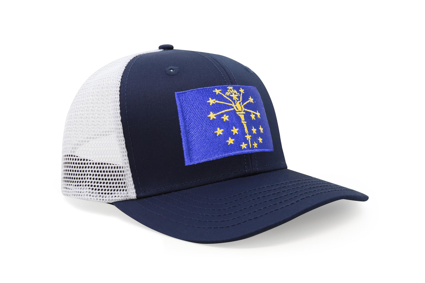International Tie State Hat for Men and Women, Adjustable Snapback Trucker Baseball Cap with Embroidered Patch (Indiana, Navy White) - International Tie