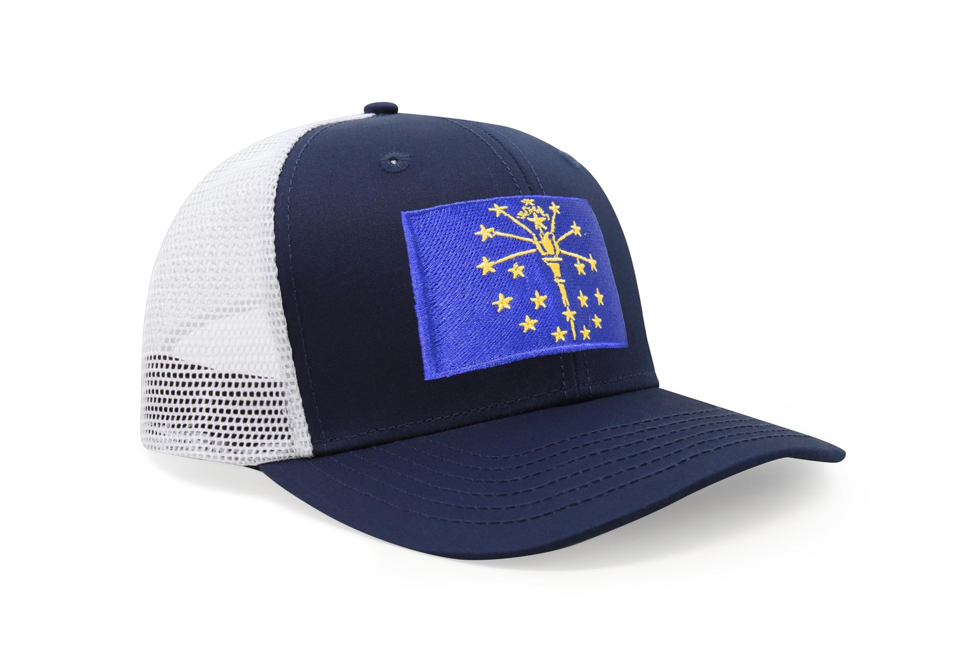 International Tie State Hat for Men and Women, Adjustable Snapback Trucker Baseball Cap with Embroidered Patch (Indiana, Navy White) - International Tie