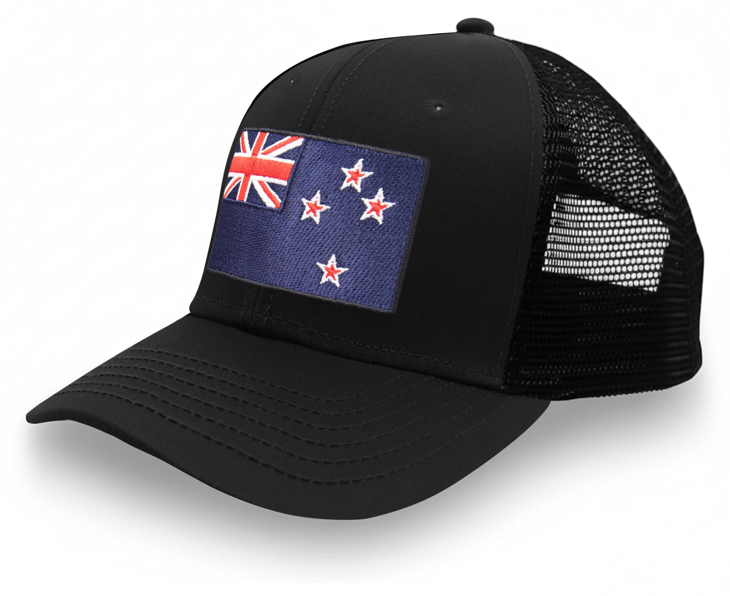International Tie Country Hat for Men and Women, Adjustable Snapback Trucker Baseball Cap with Embroidered Patch (New Zealand, All Black)