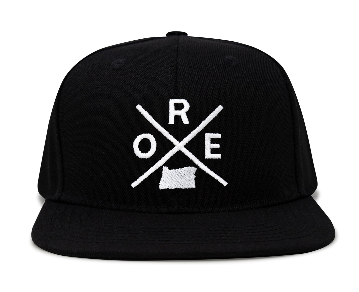 International Tie Hat for Men and Women, Snapback Trucker Baseball Cap, Embroidered Cross Logo (ORE - Oregon, Black Flatbill) - International Tie