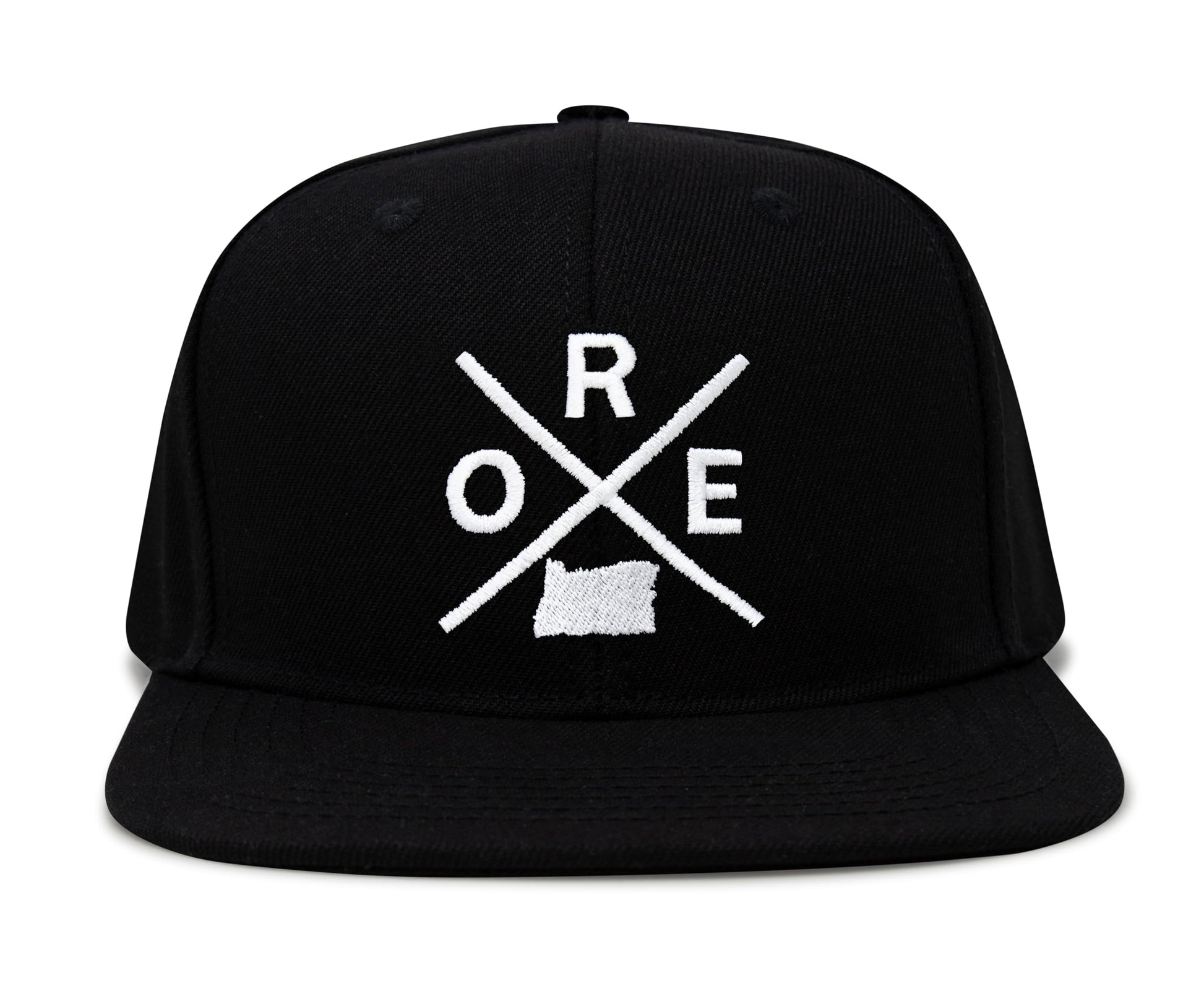International Tie Hat for Men and Women, Snapback Trucker Baseball Cap, Embroidered Cross Logo (ORE - Oregon, Black Flatbill) - International Tie