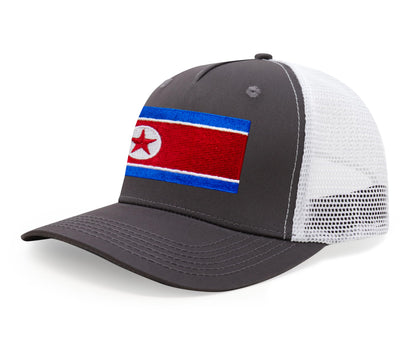 International Tie North Korea Flag Hat for Men and Women - Adjustable Snapback Trucker Baseball Cap (Grey White)