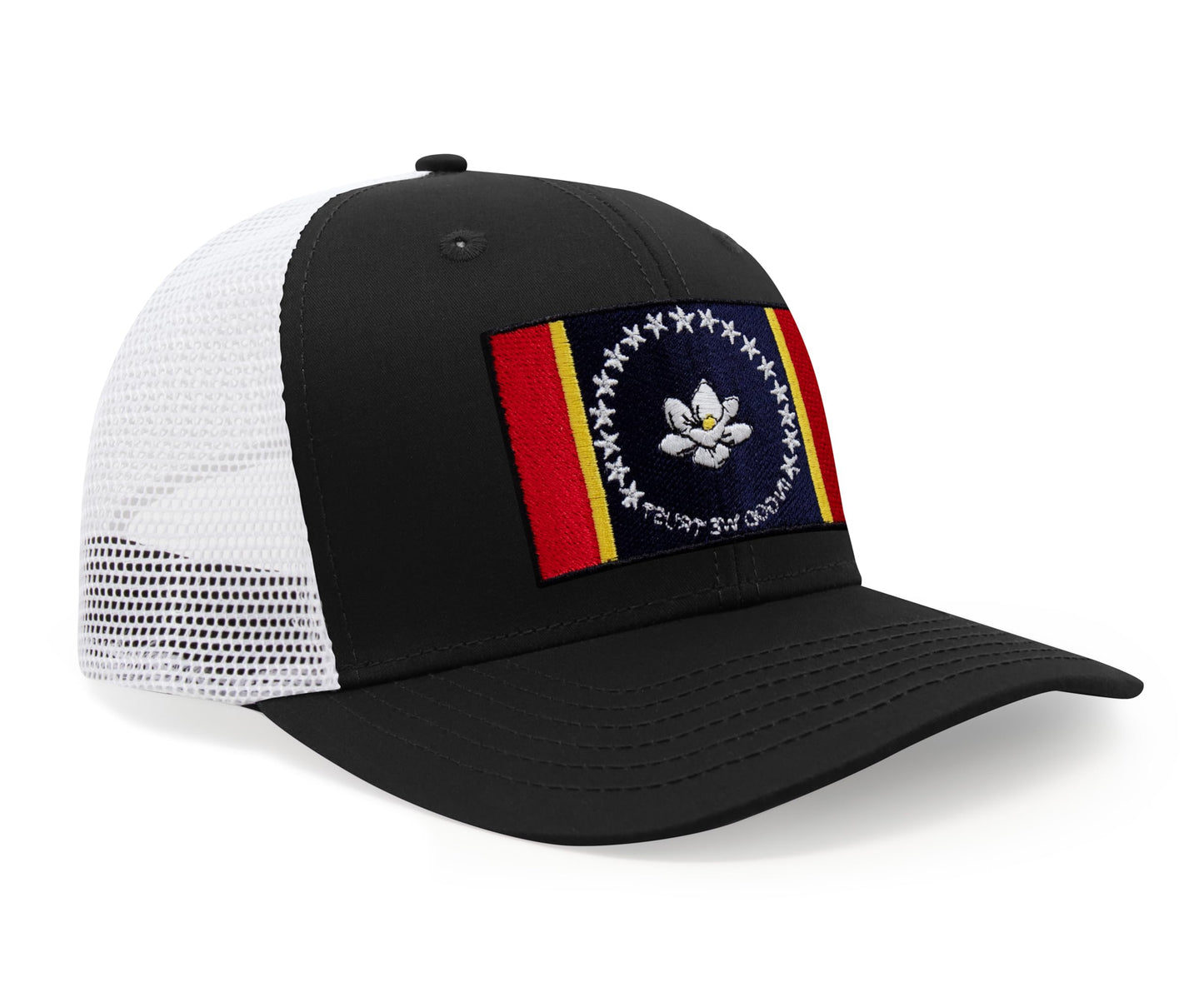 International Tie Mississippi Flag Hat for Men and Women – Snapback Trucker Baseball Cap (Black White)
