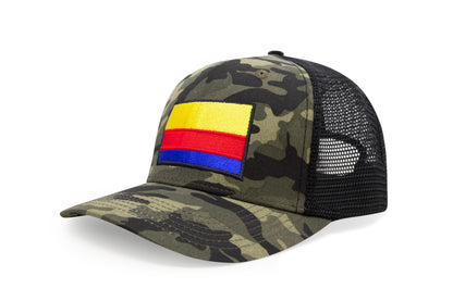 International Tie Country Hat for Men and Women, Adjustable Snapback Trucker Baseball Cap with Embroidered Patch (Colombia, Camouflage)