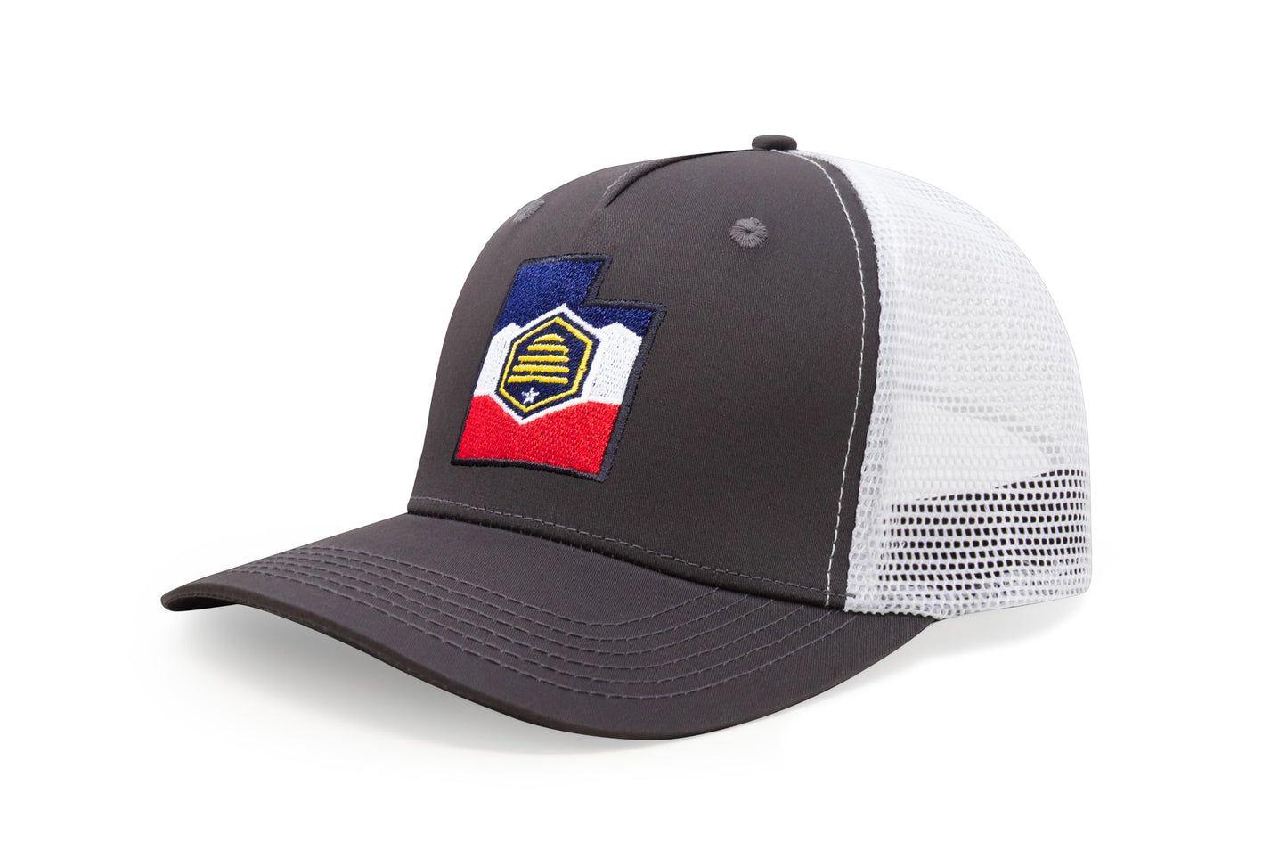 International Tie Stateline Flag Hat for Men and Women - Snapback Trucker Baseball Cap (Utah, Grey White) - International Tie