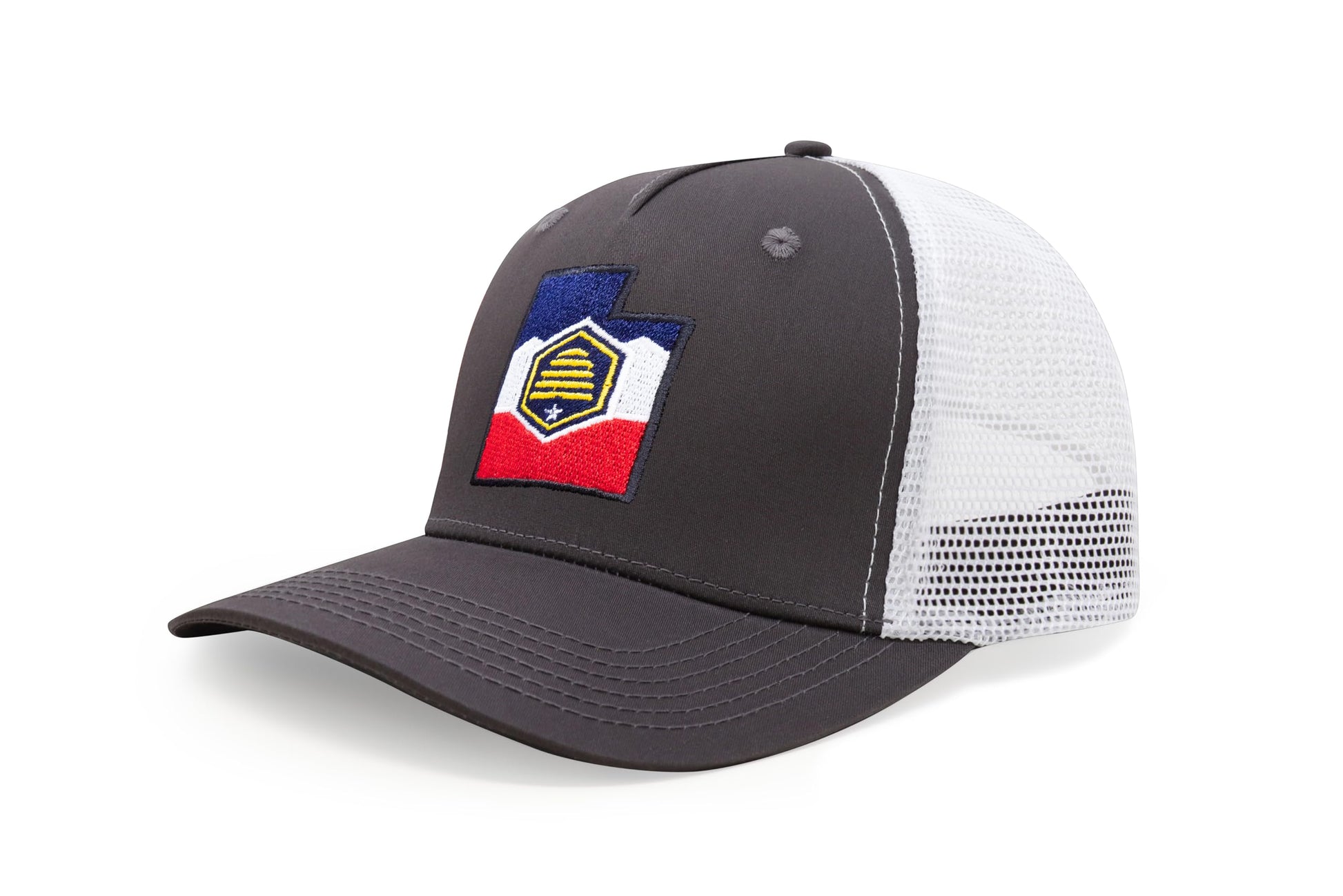International Tie Stateline Flag Hat for Men and Women - Snapback Trucker Baseball Cap (Utah, Grey White) - International Tie