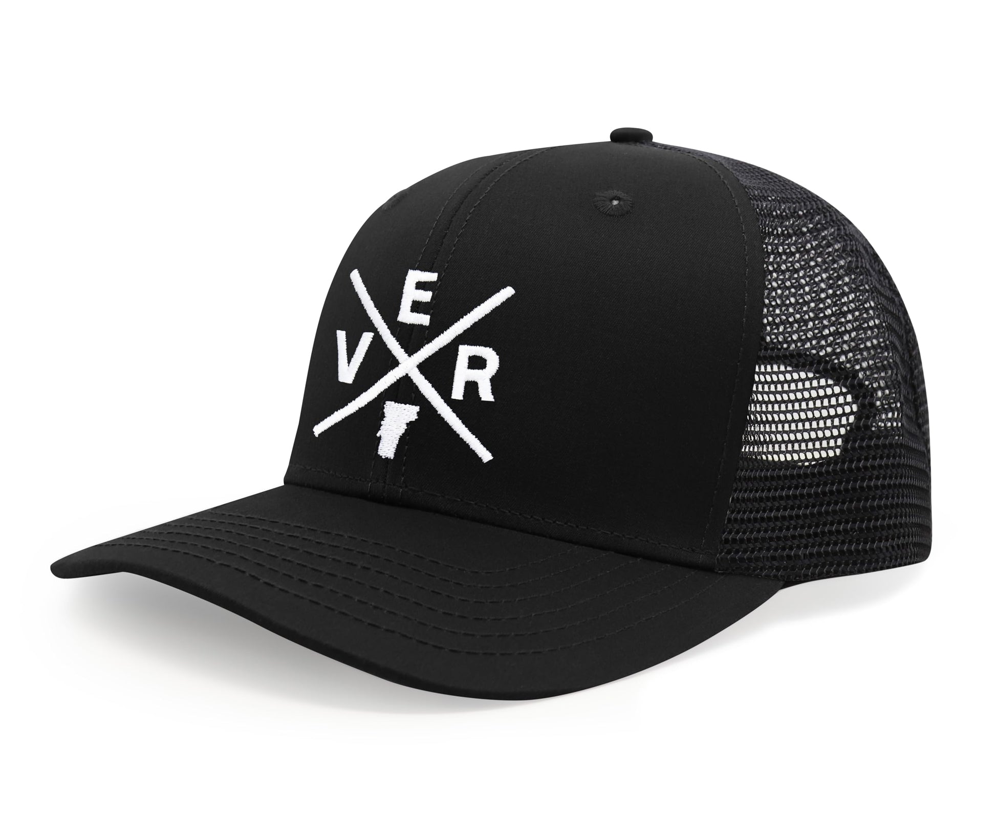 International Tie State City Hat for Men and Women, Snapback Trucker Baseball Cap with Embroidered Cross Logo (Vermont - VER, All Black) - International Tie