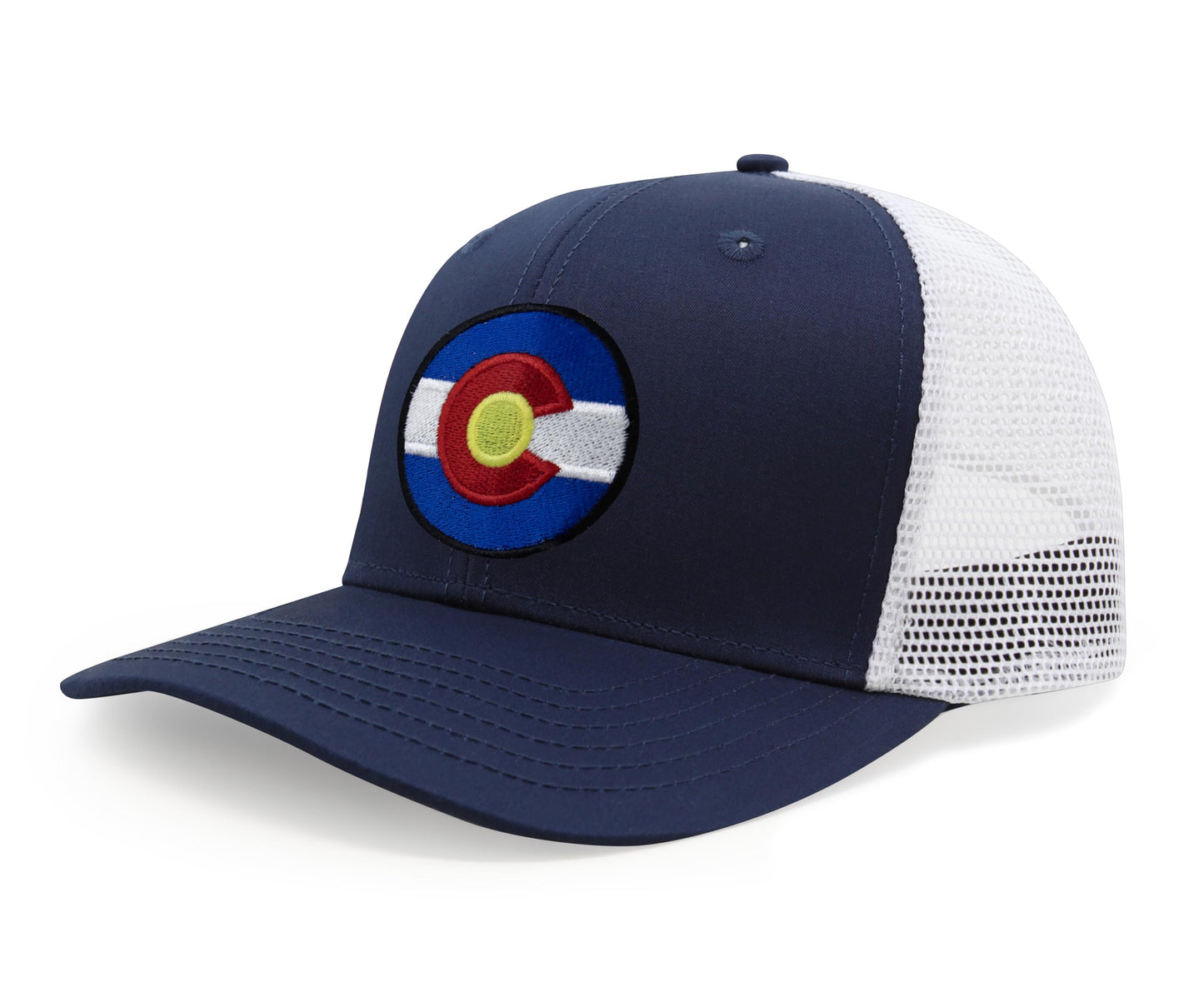 International Tie Stateline Flag Hat for Men and Women - Snapback Trucker Baseball Cap (Colorado, Navy White)