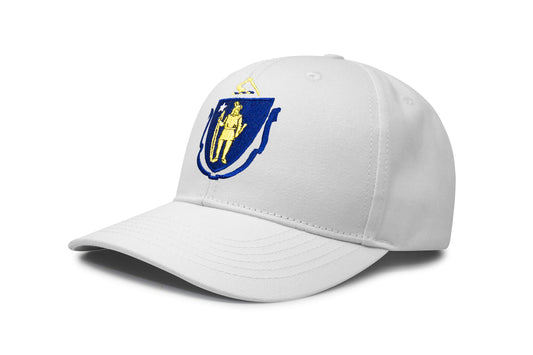 International Tie State Hat for Men and Women, Adjustable Snapback Trucker Baseball Cap with Embroidered Patch (Massachusetts, All White) - International Tie