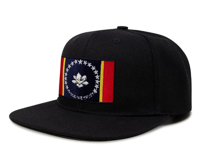 International Tie Mississippi Flag Hat for Men and Women – Snapback Trucker Baseball Cap (Black Flatbill)