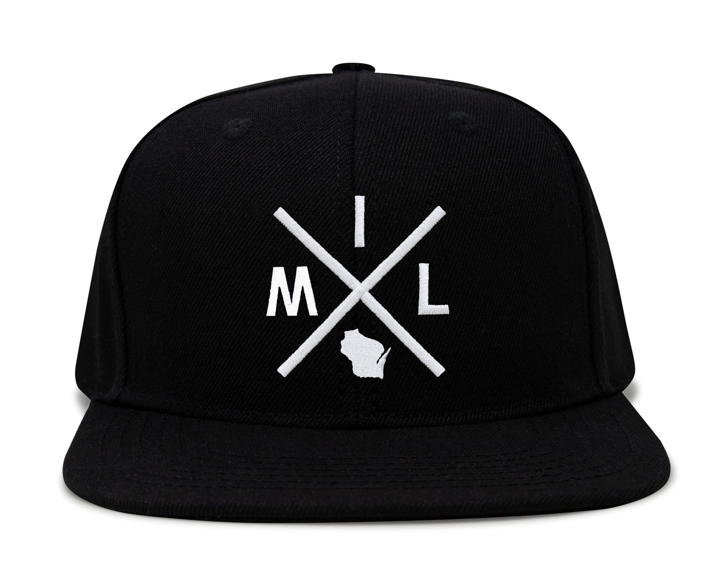 International Tie Hat for Men and Women, Adjustable Snapback Trucker Baseball Cap, Embroidered Cross Logo (MIL - Milwaukee, Black Flatbill)