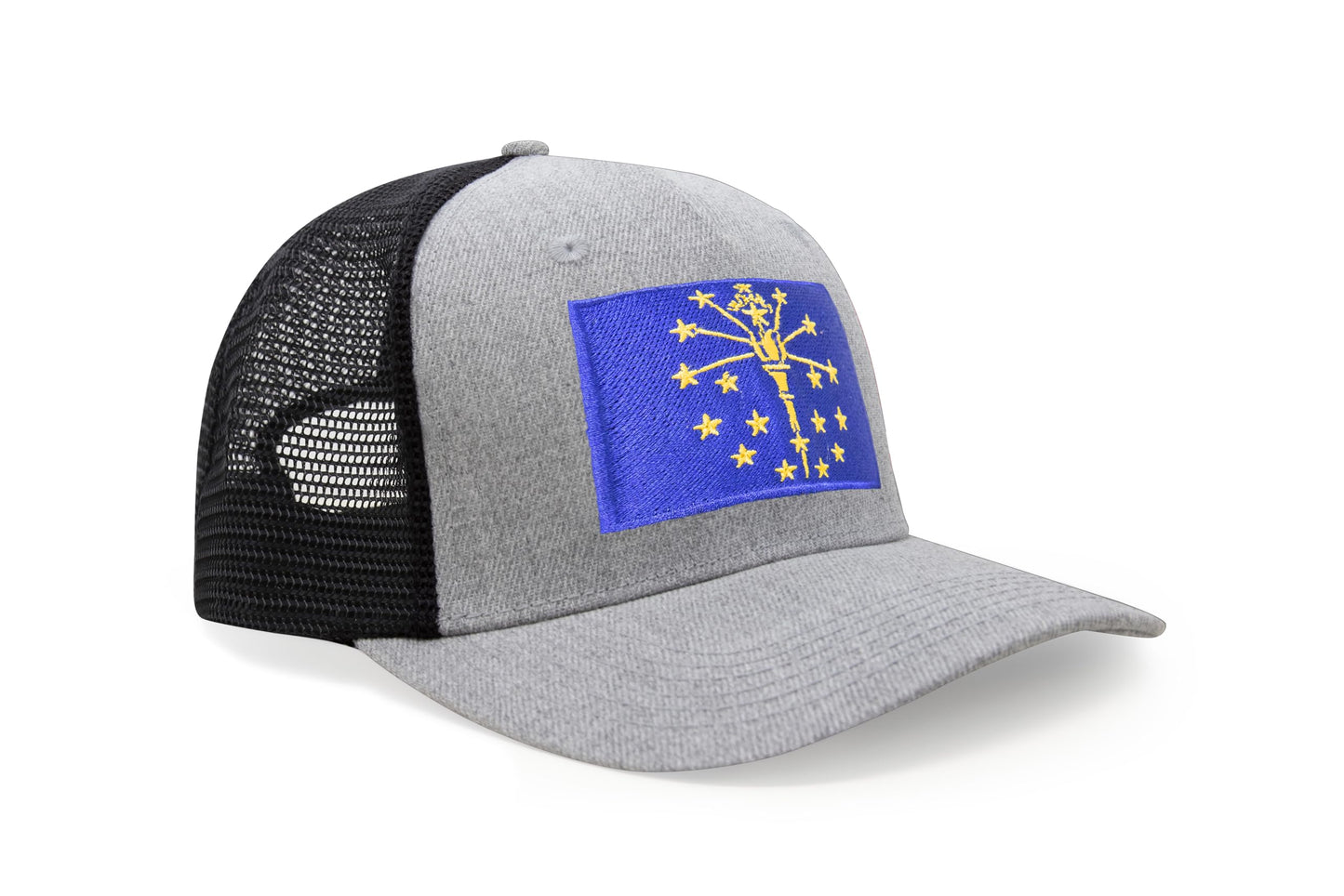 International Tie State Hat for Men and Women, Adjustable Snapback Trucker Baseball Cap with Embroidered Patch (Indiana, Grey Black) - International Tie