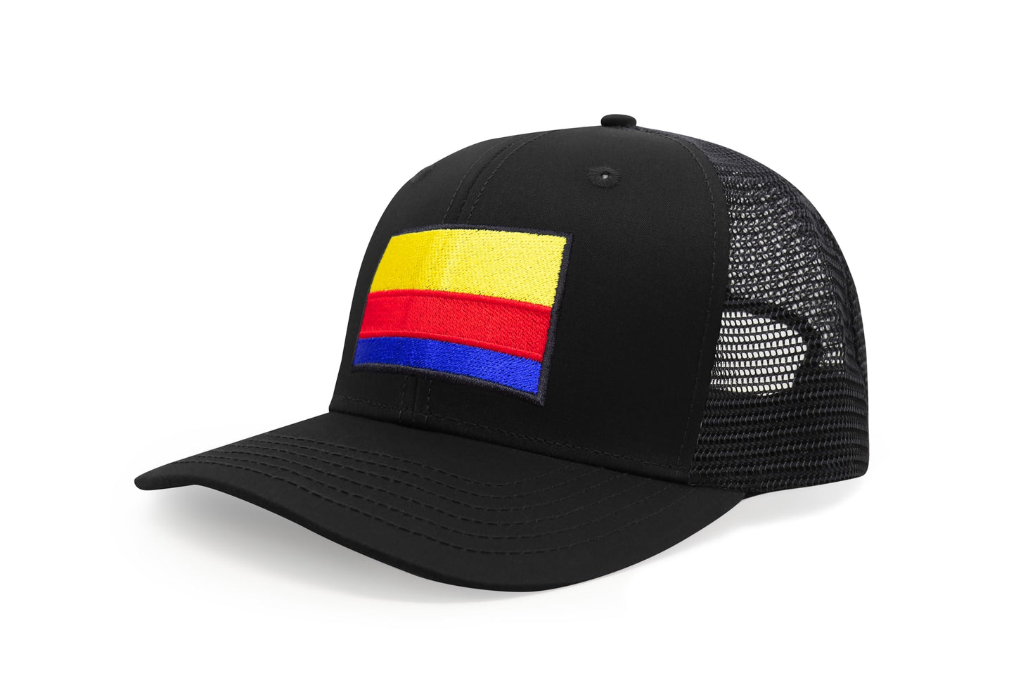 International Tie Country Hat for Men and Women, Adjustable Snapback Trucker Baseball Cap with Embroidered Patch (Colombia, All Black)