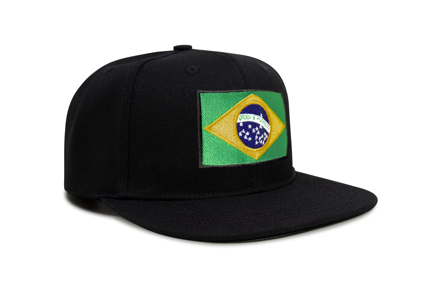 International Tie Country Hat for Men and Women, Adjustable Snapback Trucker Baseball Cap with Embroidered Patch (Brazil, Black Flatbill)
