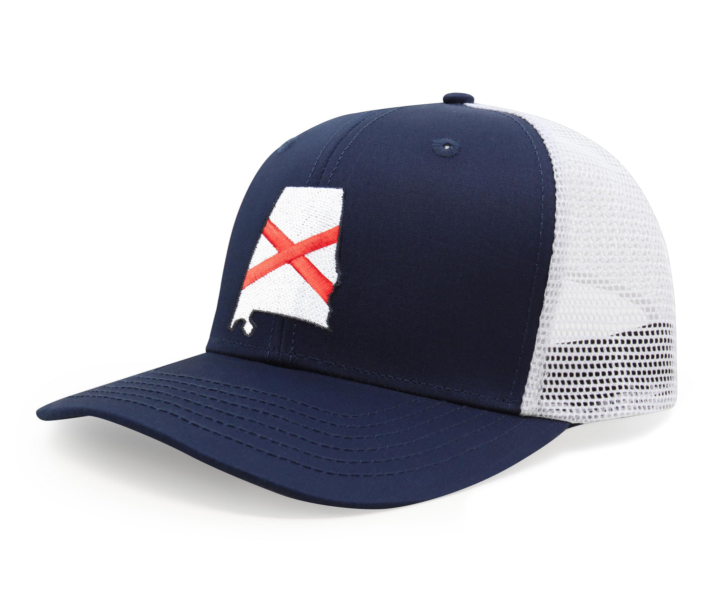 International Tie Stateline Flag Hat for Men and Women - Snapback Trucker Baseball Cap (Alabama, Navy White)