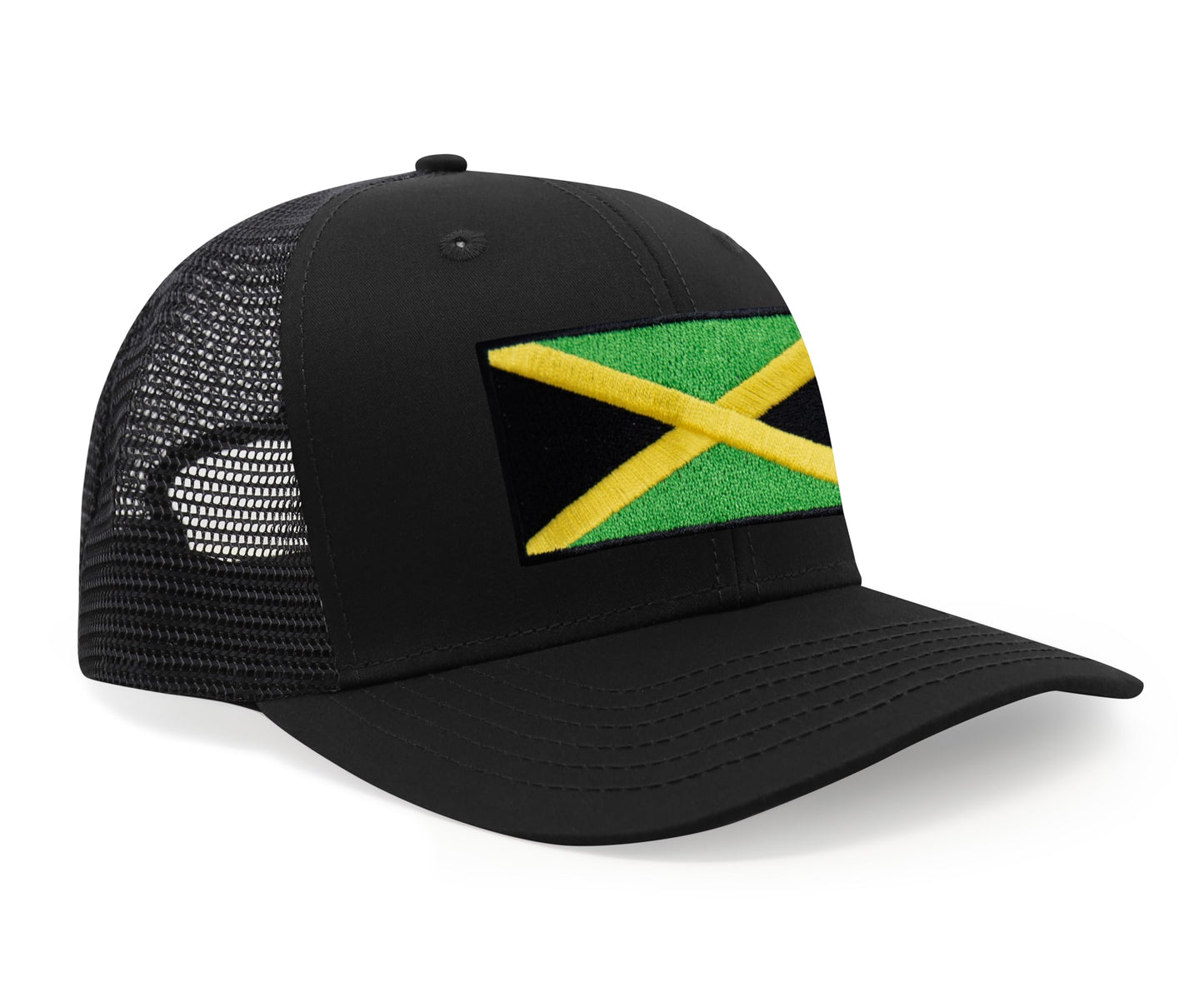 International Tie Jamaican Flag Hat for Men and Women - Jamaica Snapback Trucker Baseball Cap (All Black)