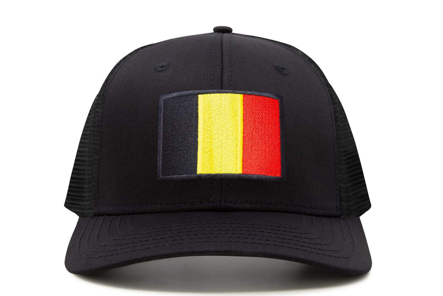 International Tie Country Hat for Men and Women, Adjustable Snapback Trucker Baseball Cap with Embroidered Patch (Belgium, All Black) - International Tie