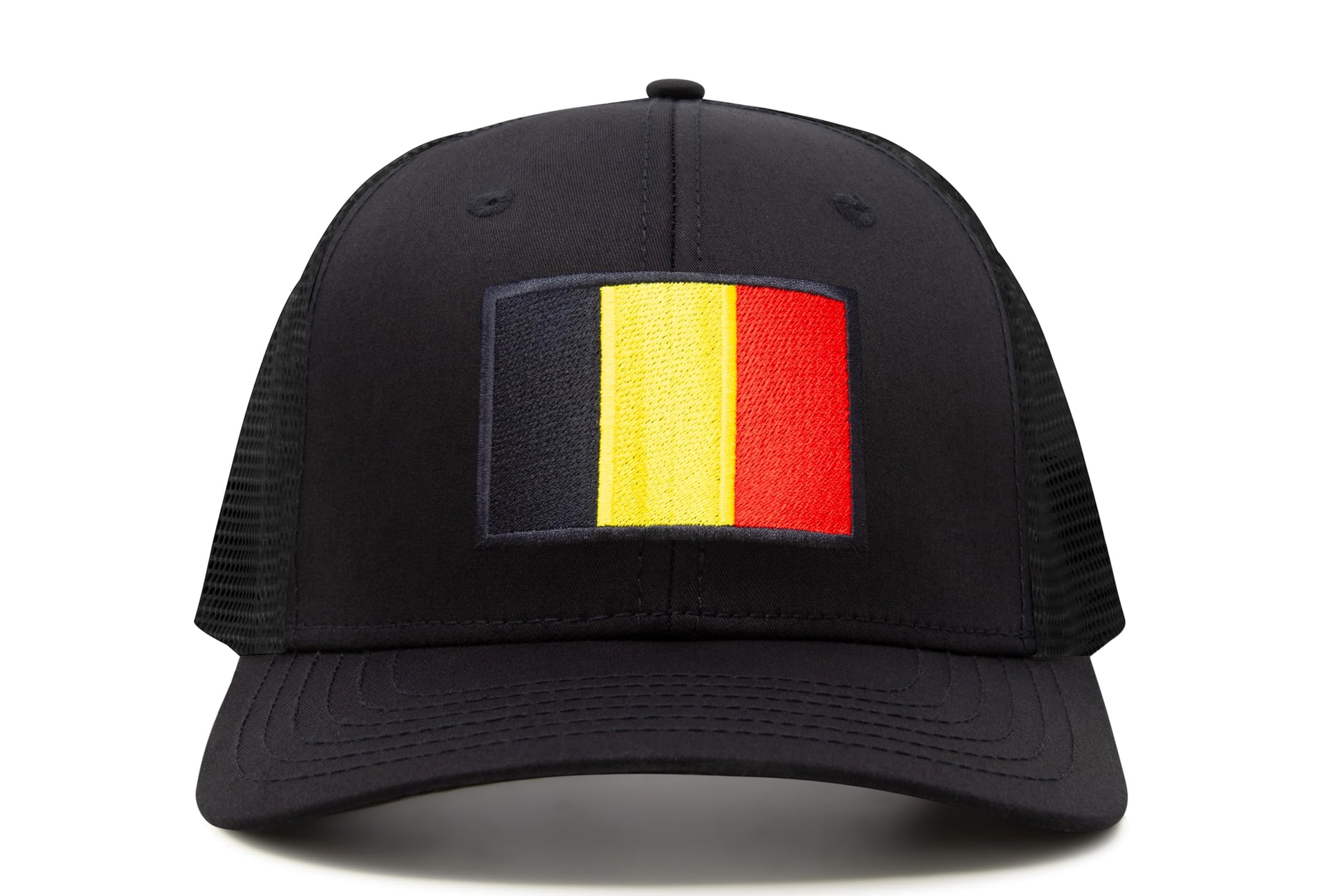 International Tie Country Hat for Men and Women, Adjustable Snapback Trucker Baseball Cap with Embroidered Patch (Belgium, All Black) - International Tie