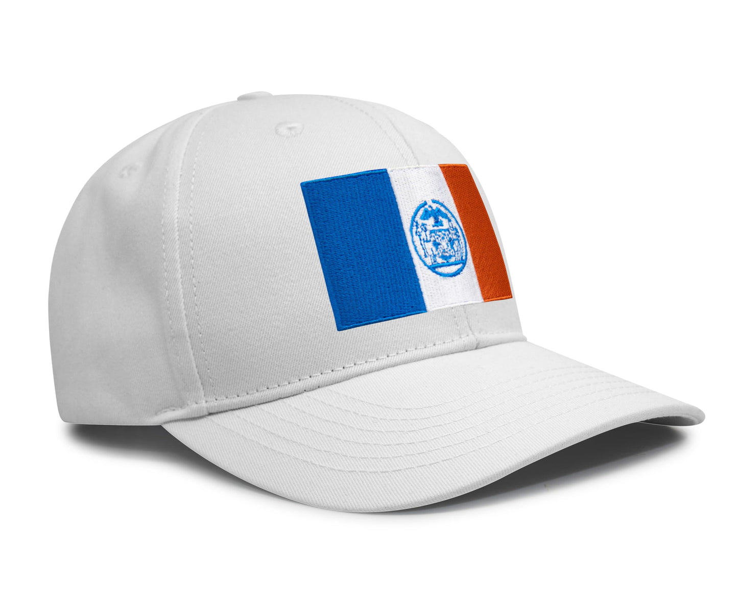 International Tie New York City Flag Hat for Men and Women - Adjustable Snapback Trucker Baseball Cap (All White)