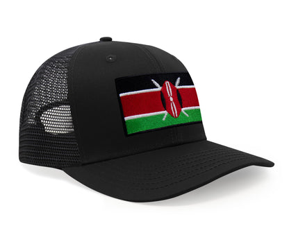 International Tie Premium Kenya - Flag Patch Hat for Men and Women - Snapback Trucker Baseball Cap (All Black)