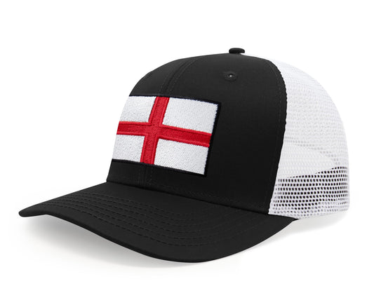 International Tie England - St. George Flag Hat for Men and Women, Adjustable Snapback Trucker Baseball Cap (Black White)