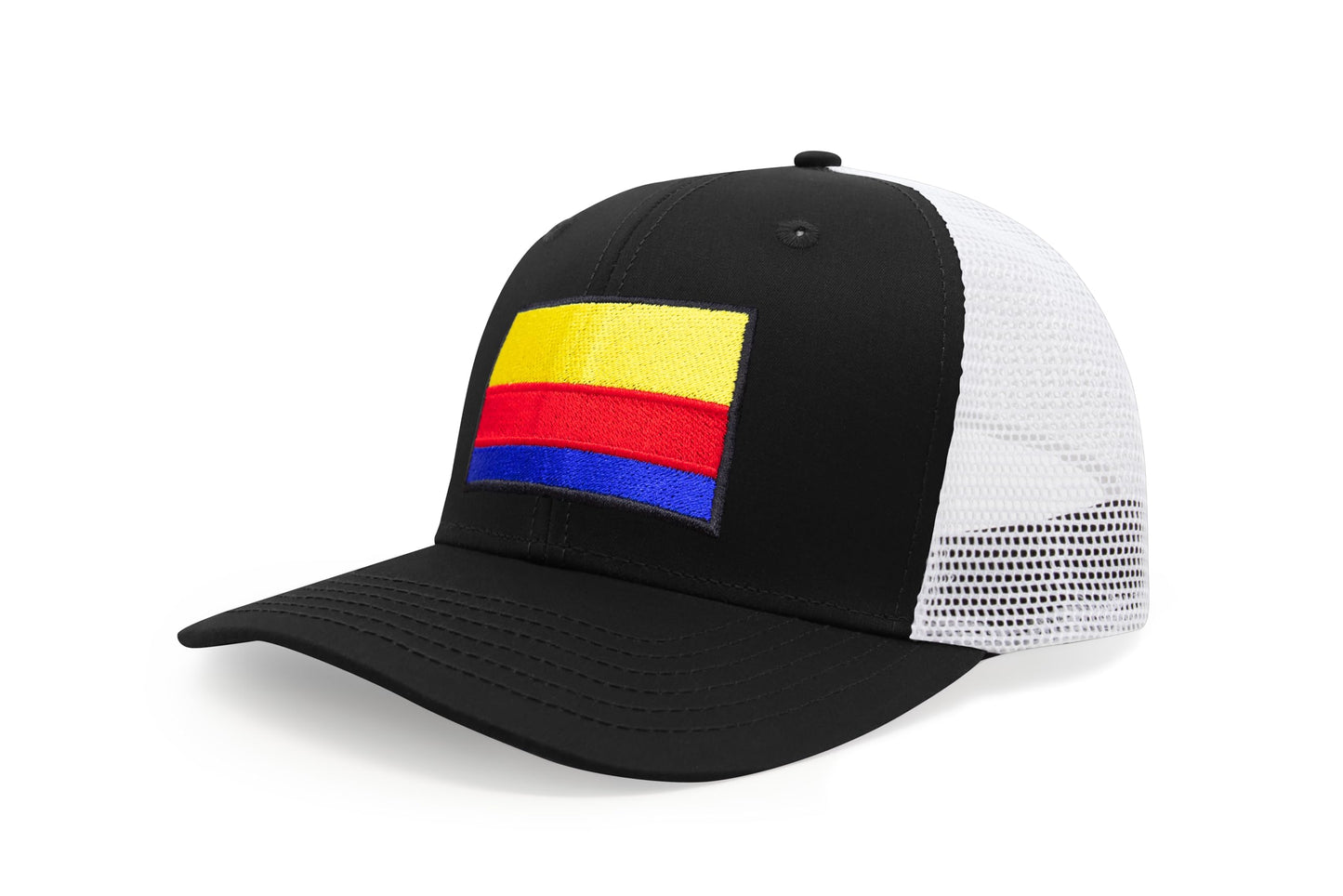 International Tie Country Hat for Men and Women, Adjustable Snapback Trucker Baseball Cap with Embroidered Patch (Colombia, Black White)