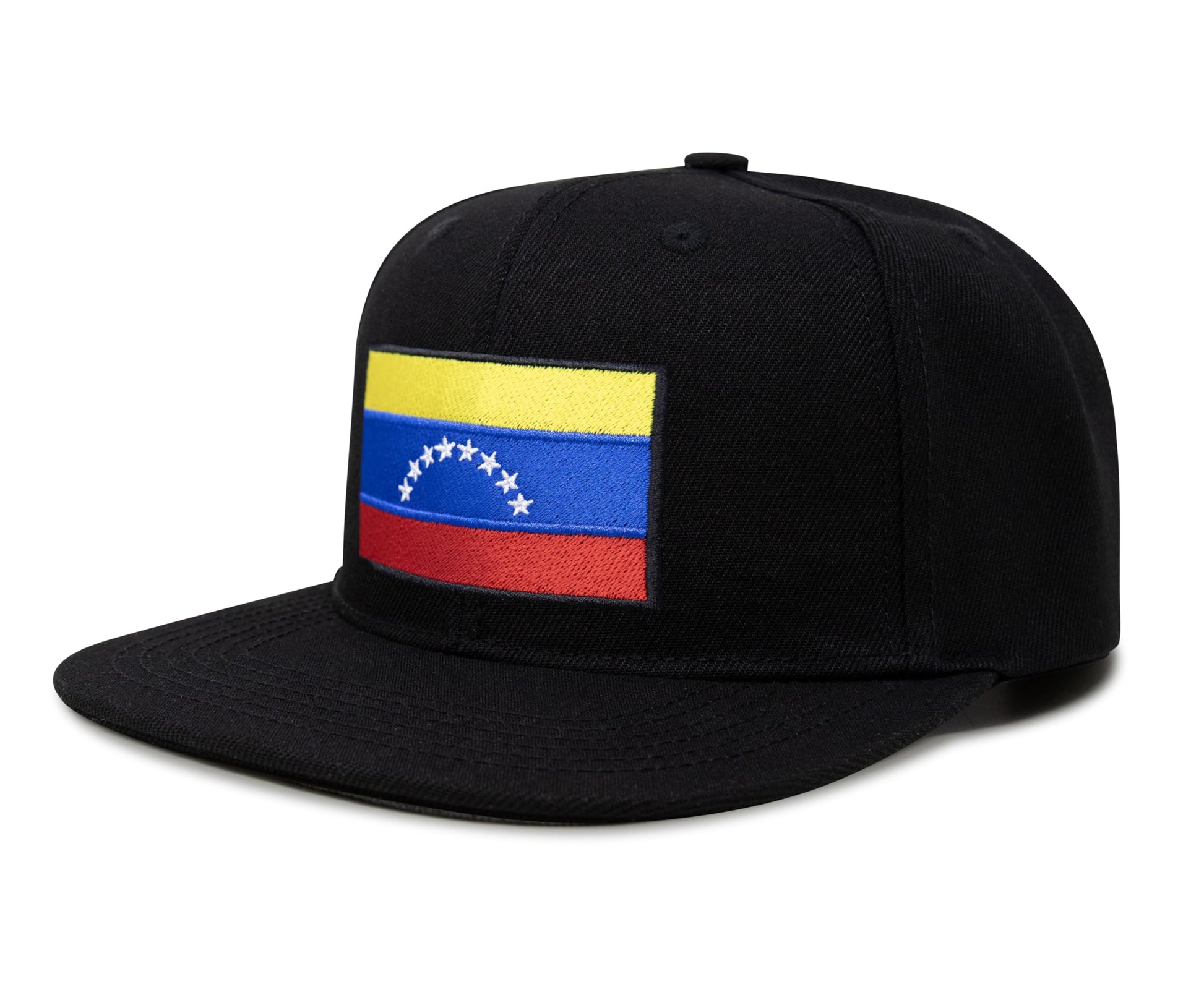 International Tie Country Hat for Men and Women, Adjustable Snapback Trucker Baseball Cap with Embroidered Patch (Venezuela, Black Flatbill) - International Tie