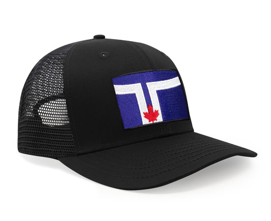 International Tie City Hat for Men and Women, Adjustable Snapback Trucker Baseball Cap with Embroidered Patch (Toronto, All Black) - International Tie