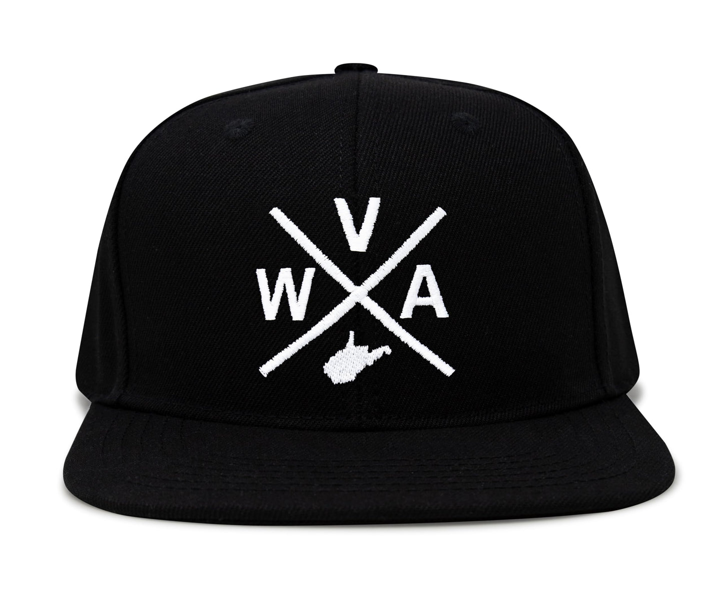 International Tie State City Hat for Men and Women, Snapback Trucker Baseball Cap with Embroidered Cross Logo (West Virginia - WVA, Black Flatbill) - International Tie