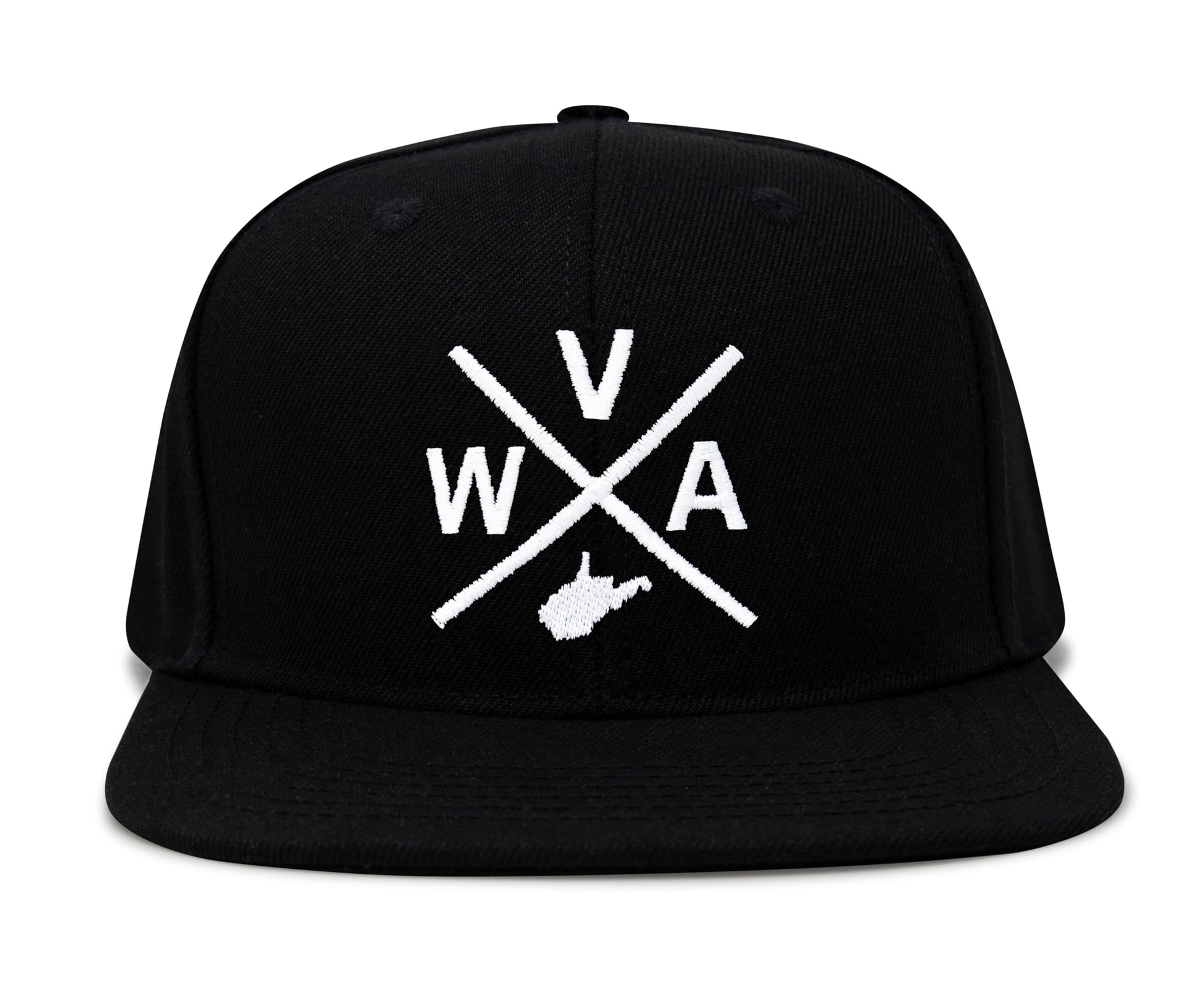 International Tie State City Hat for Men and Women, Snapback Trucker Baseball Cap with Embroidered Cross Logo (West Virginia - WVA, Black Flatbill) - International Tie