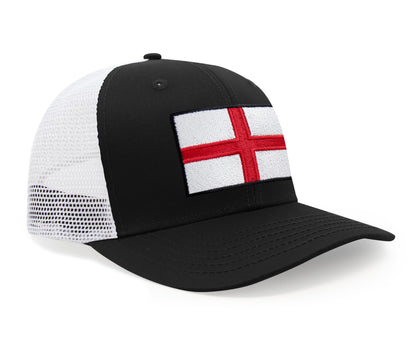 International Tie England - St. George Flag Hat for Men and Women, Adjustable Snapback Trucker Baseball Cap (Black White)