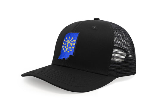 International Tie Stateline Flag Hat for Men and Women - Snapback Trucker Baseball Cap (Indiana, All Black) - International Tie