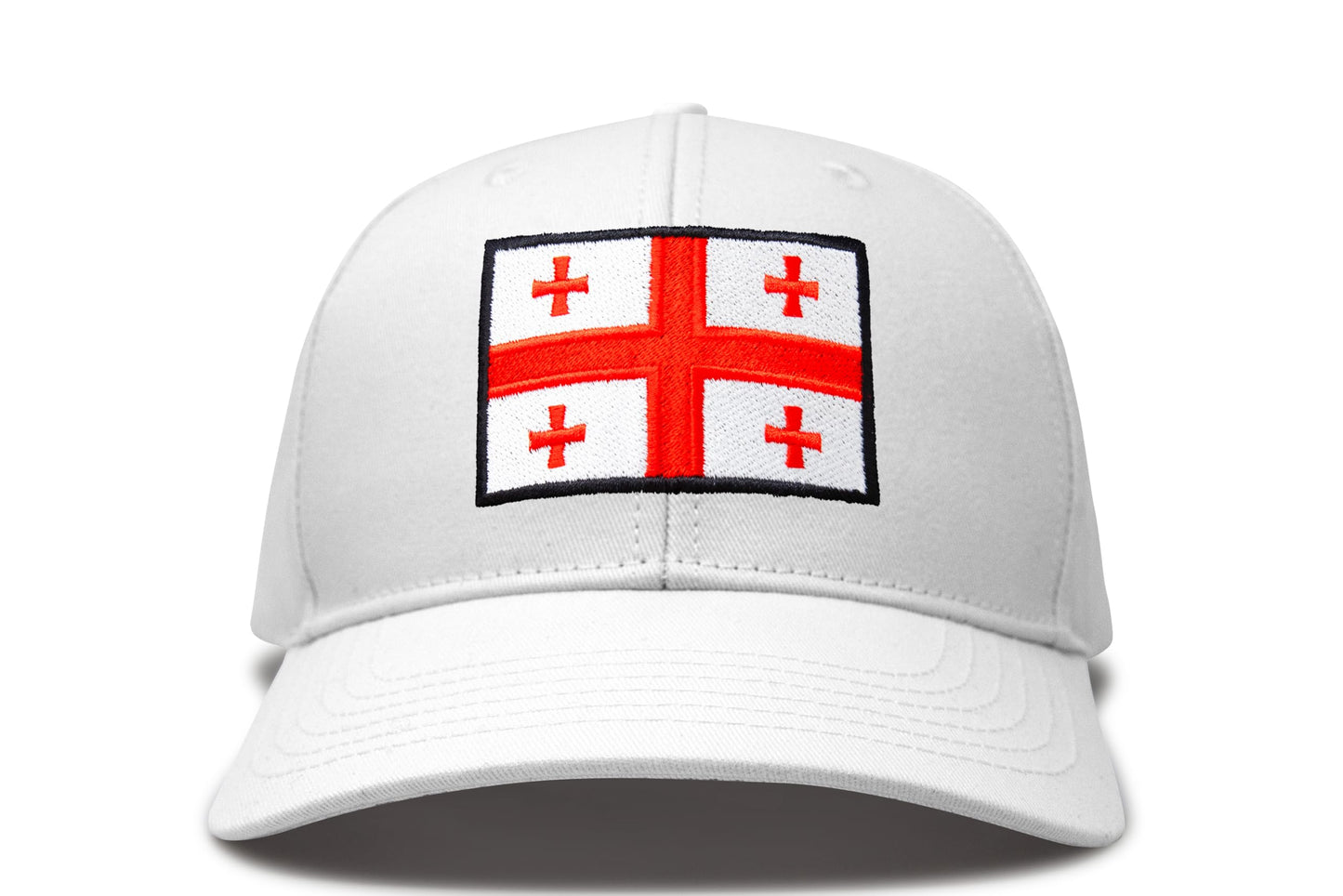 International Tie Country Hat for Men and Women, Adjustable Snapback Trucker Baseball Cap with Embroidered Patch (Georgia, All White)