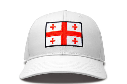International Tie Country Hat for Men and Women, Adjustable Snapback Trucker Baseball Cap with Embroidered Patch (Georgia, All White)