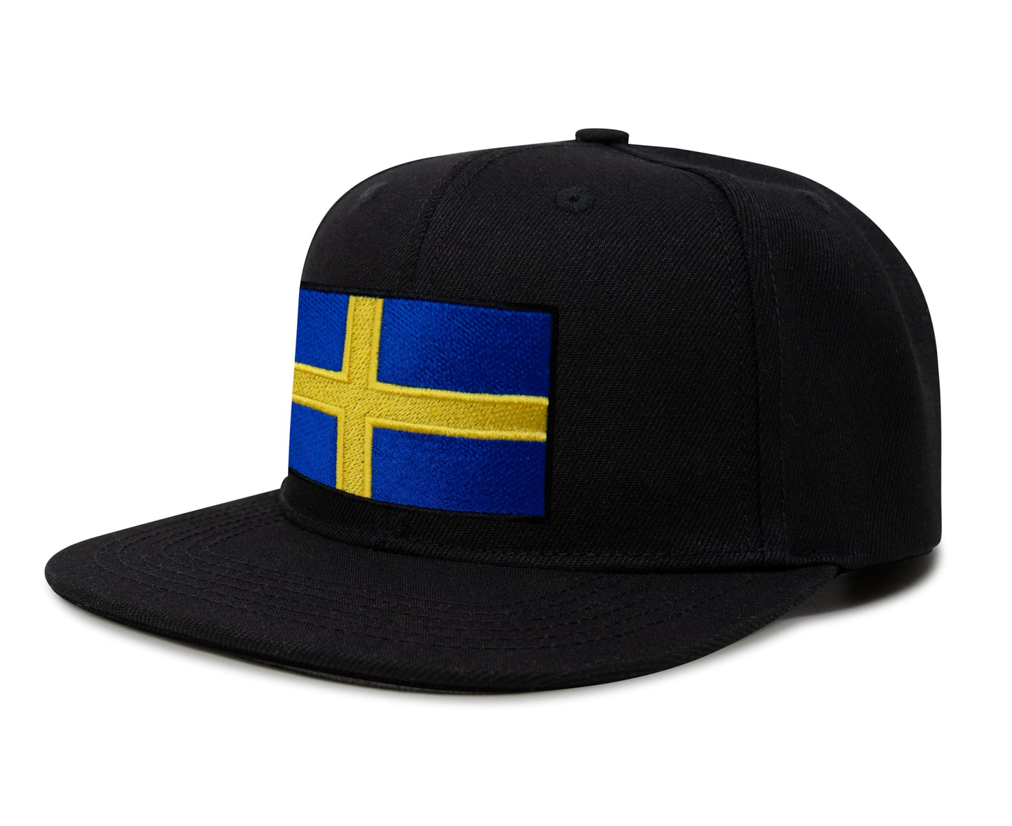 International Tie Swedish Flag Hat for Men and Women - Sweden Snapback Trucker Baseball Cap (Black Flatbill)