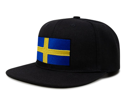 International Tie Swedish Flag Hat for Men and Women - Sweden Snapback Trucker Baseball Cap (Black Flatbill)