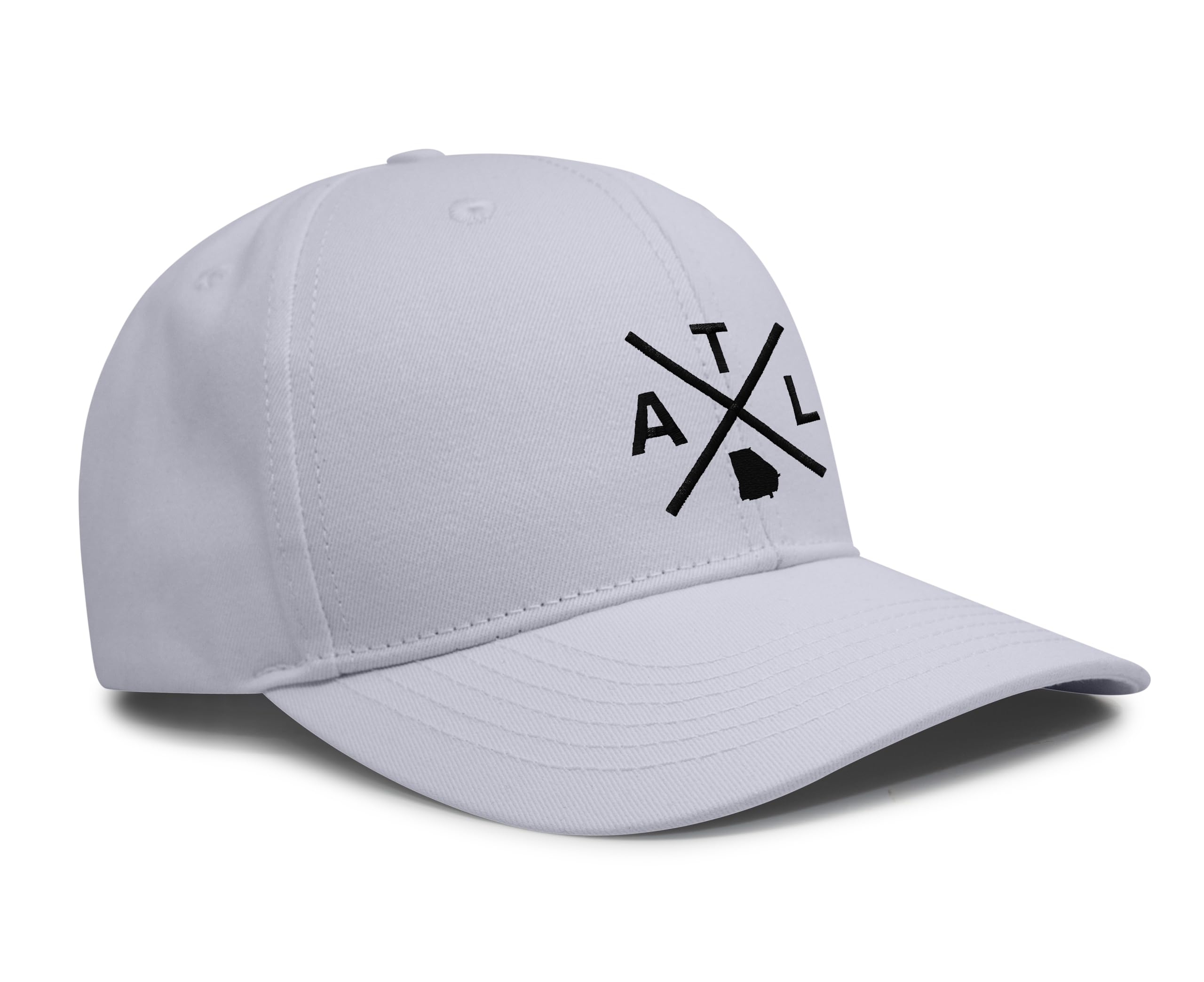 International Tie Hat for Men and Women, Snapback Trucker Baseball Cap, Embroidered Cross Logo (ATL - Atlanta, All White)