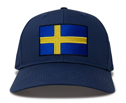 International Tie Swedish Flag Hat for Men and Women - Sweden Snapback Trucker Baseball Cap (All Navy)