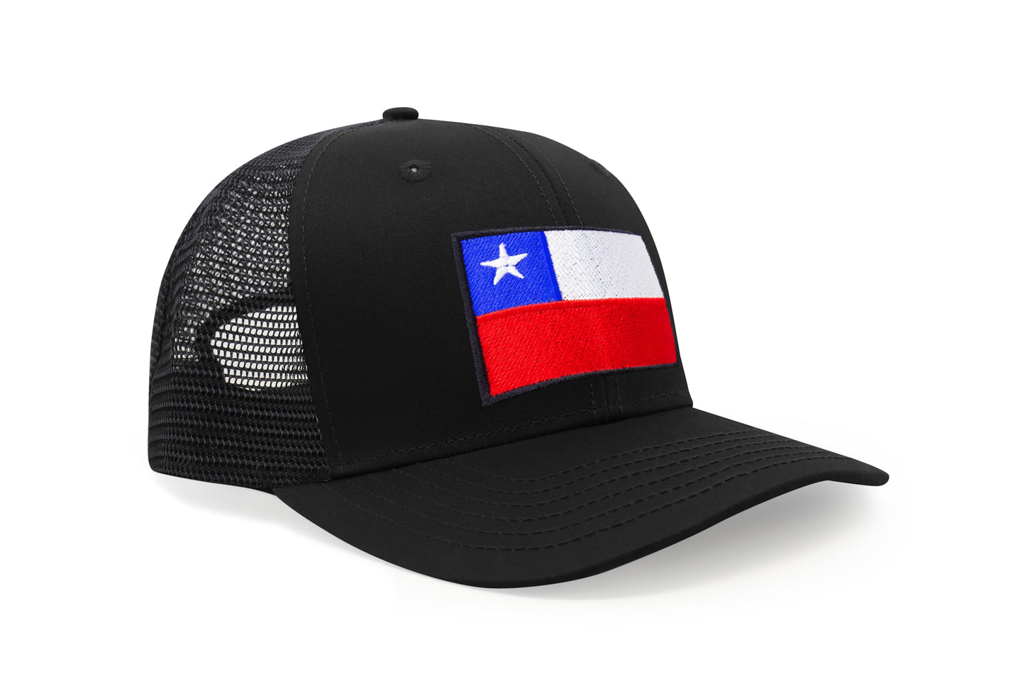 International Tie Country Hat for Men and Women, Adjustable Snapback Trucker Baseball Cap with Embroidered Patch (Chile, All Black)