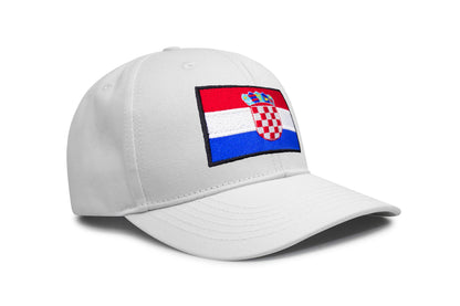 International Tie Country Hat for Men and Women, Adjustable Snapback Trucker Baseball Cap with Embroidered Patch (Croatia, All White)